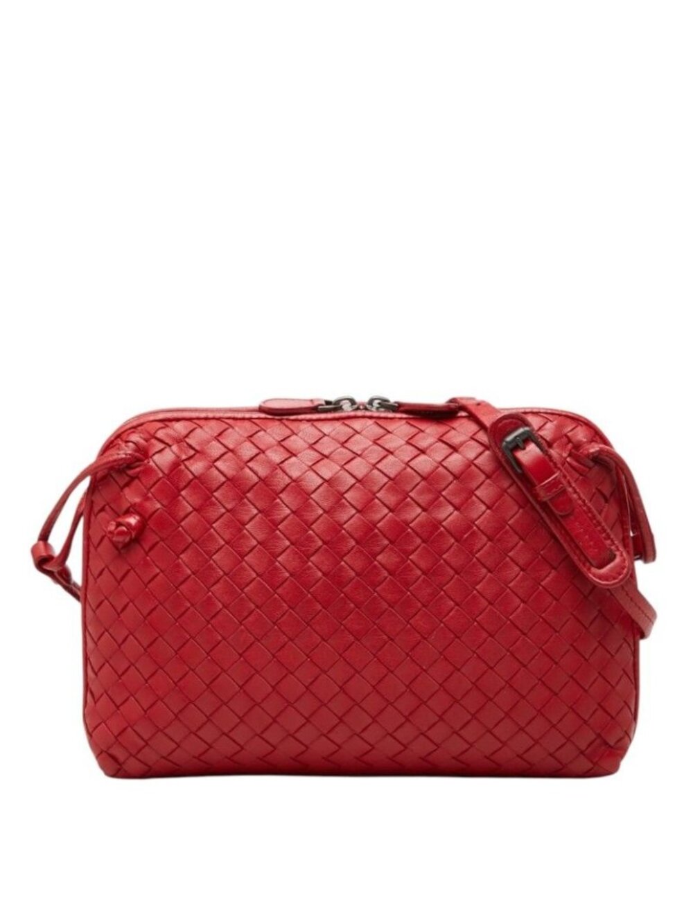 Bottega Veneta Intrecciato Crossbody Shoulder Bag Red Leather